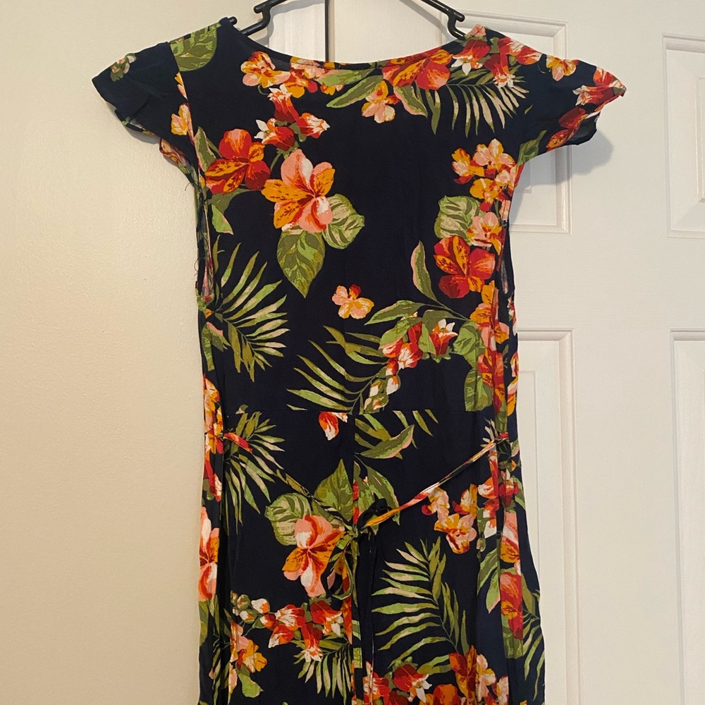 Navy tropical Floral Sheath Maxi Dress with Cap Sleeves - Picture 3 of 5